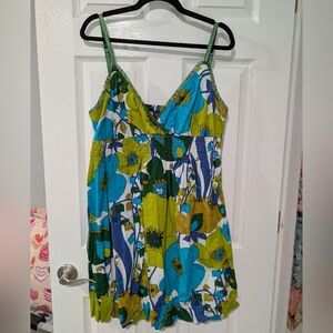 Speed Control Blue & Green Floral Strappy Dress in Size 3X